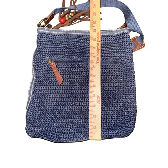 The Sak Crossbody Navy Blue Crochet Tassel Charm Zipper Pocket Bag Purse - Picture 9 of 12